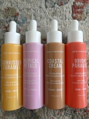 🌴Spa Scentials Perfumed Body Oils Bundle of 4 Bottles 3.2 OZ/ 95 ml each